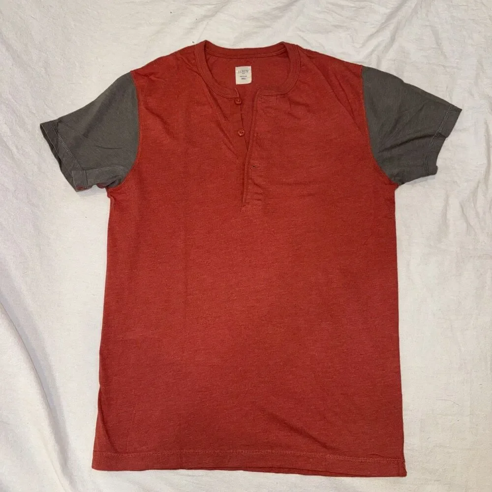 J. Crew Men’s Orange Colorblock Short Sleeve Henley T-shirt Sz Small